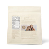 Product packaging with nutrition facts and images of two women on a white background