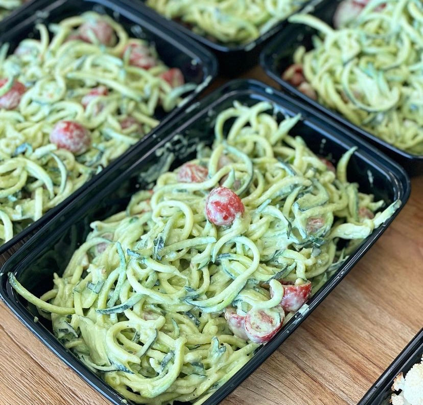 Pesto Zucchini Noodles with Grilled Chicken