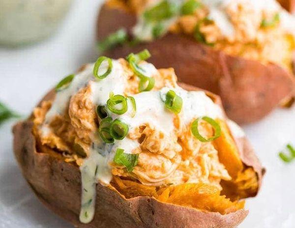 Buffalo Chicken Stuffed Sweet Potato