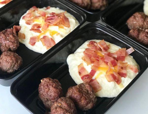 Loaded Cauliflower Mash + Turkey Meatballs