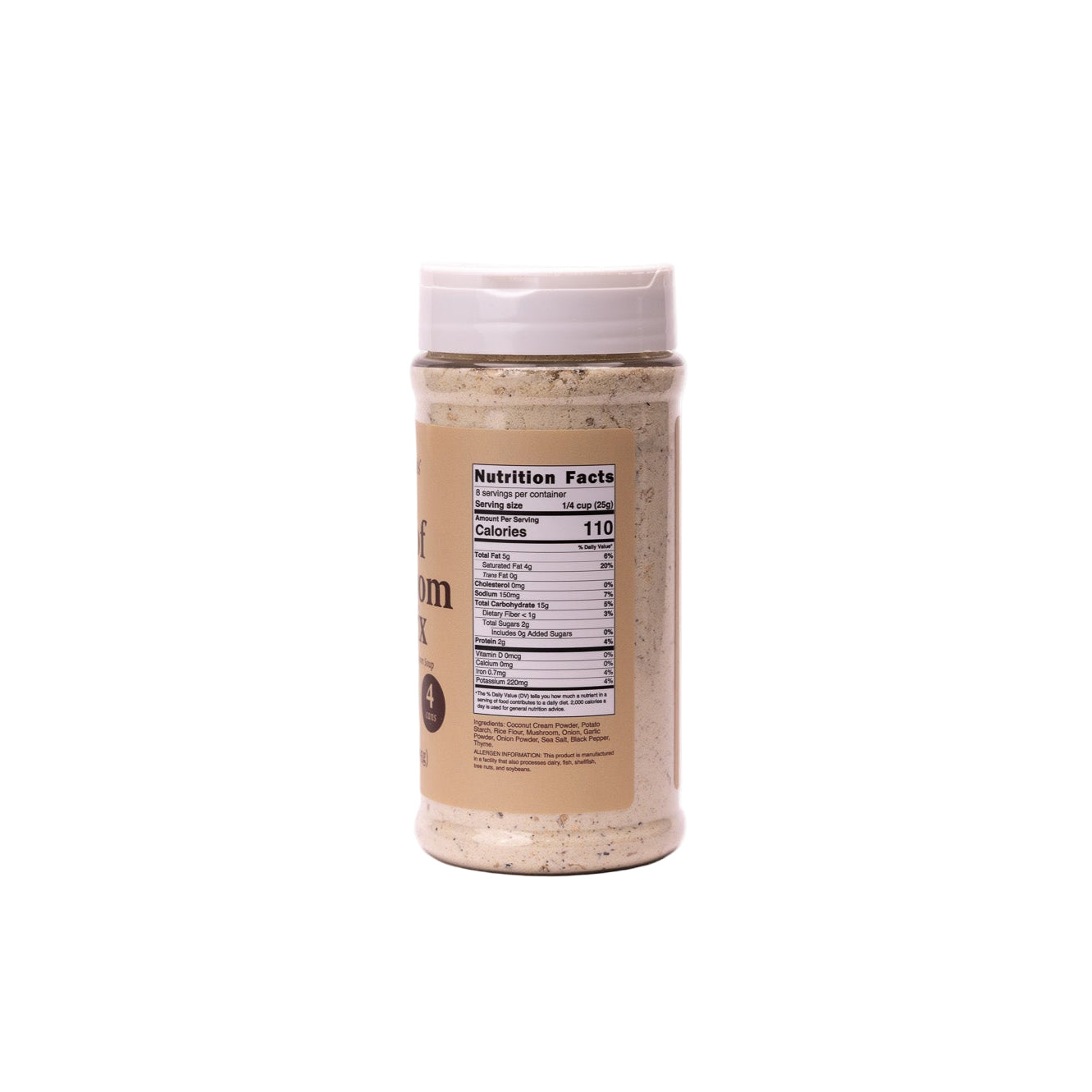 Jar of almond butter with a white lid on a white background