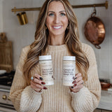 Janae Cox holding a jar of cream of chicken soup mix and cream of mushroom soup mix 